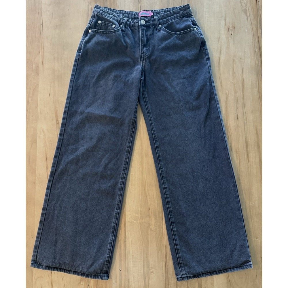 Edikted Raelynn Black Washed Wide Leg Low Rise Jeans Women's S 100% Cotton 1980